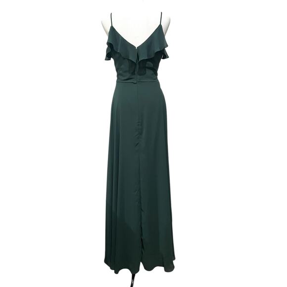 Bill Levkoff Bridesmaid Dress Dark Green Full Length Chiffon Spaghetti Strap 14 - Picture 6 of 9